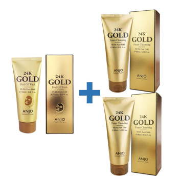 [9900원 특가]앙쥬 24K 골드 폼클렌징 100ml 2개 + 앙쥬 24K 골드 필오프팩 100ml 1개 (세트)