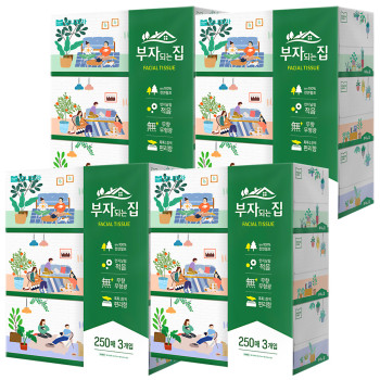 모나리자 부자되는집 미용티슈 250매 3입 x 4팩