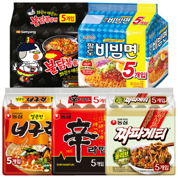 봉지)불닭볶음면 5+신라면 5+짜파게티 5+너구리얼큰한맛 5+팔도비빔면 5
