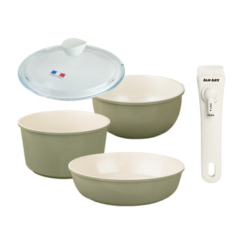 [알루아트] 매직그립 매트그린 5P세트_인덕션겸용(냄비18+웍20+팬26+뚜껑18+핸들)