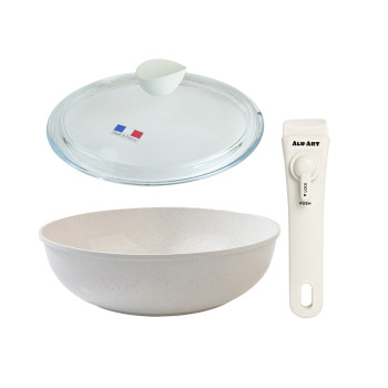 [알루아트] 매직그립 테라조 웍3P세트_인덕션겸용 (멀티핸들, 웍, 궁중팬)