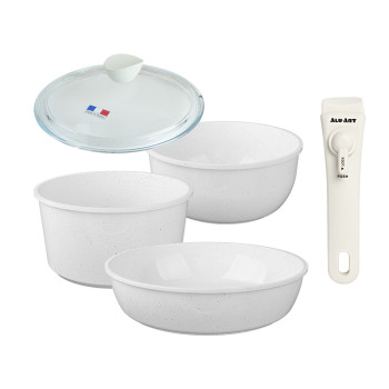 [알루아트] 매직그립 테라조 5P 세트_인덕션겸용 (멀티핸들, 냄비, 프라이팬)