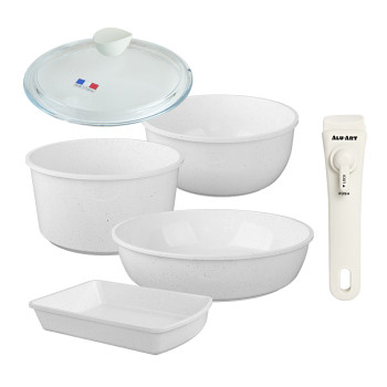 [알루아트] 매직그립 테라조 6P 세트_인덕션겸용 (멀티핸들, 냄비, 프라이팬)