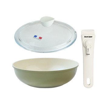 [알루아트] 매직그립 매트그린 웍3P세트_인덕션겸용 (멀티핸들, 웍, 궁중팬)