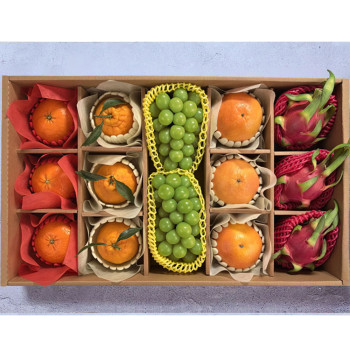 [설 명절 선물세트] 프리미엄 혼합과일세트 4종류 / 한라봉3과+레드향3과+자몽3과+샤인머스켓2송이+용과3과