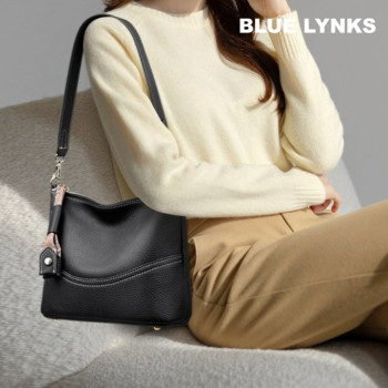[블루링스] 여성 소가죽 유니크 숄더백 크로스백 (블랙) BLM-SDA10