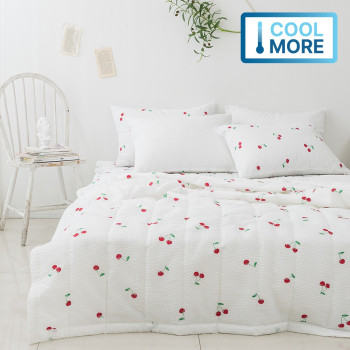 [여름침구대전]몸에 달라붙지 않는 엠보싱 체리 패턴 시어서커 여름 이불+베개커버+패드 침구세트