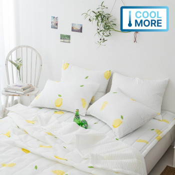 [여름침구대전]몸에 달라붙지 않는 엠보싱 레몬 패턴 시어서커 여름 이불+베개커버+패드 침구세트