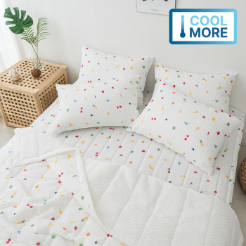 [여름침구대전]몸에 달라붙지 않는 엠보싱 파인애플 패턴 시어서커 여름 이불+베개커버+패드 침구세트