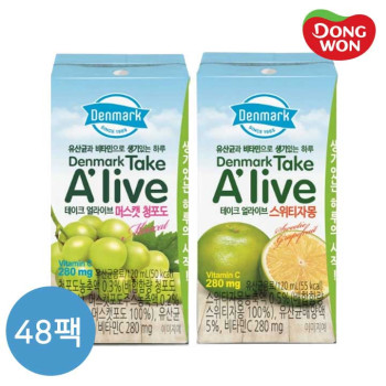 [동원] 덴마크 테이크 얼라이브 머스캣 청포도 120ml x 24개 + 스위티자몽 120ml x 24개