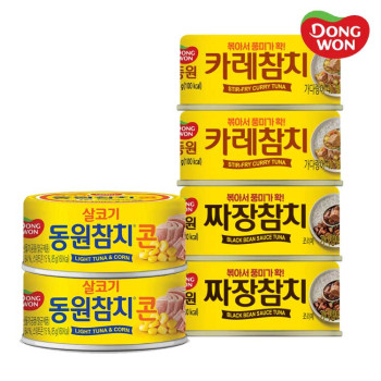 [동원] 콘참치 85g 2캔 + 짜장참치 90g 2캔 + 카레참치 90g 2캔