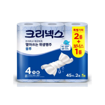 [크리넥스] 빨아쓰는 행주타올 45매 2+1 롤 (1팩,2팩,4팩,8팩 선택 구성)
