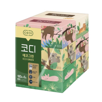 [코디] 에코그린 미용티슈 180매 6입 (1팩,2팩,4팩 선택 구성)