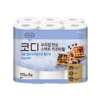 [코디] 우리집 안심 스마트 키친타월 115매 6입 (1팩,2팩,6팩 선택 구성)