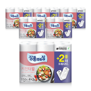 [잘풀리는집] 키친타월 150매*4+2롤 X 6개