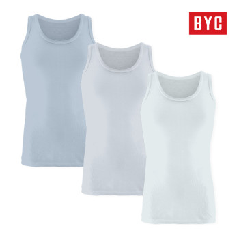 BYC 남자 유색 런닝 칼라 메리야스 3매 순면100% 조끼런닝 비와이씨