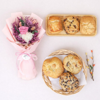 [플라워&쿠키] 프리저브드 장미꽃+쿠키3p+스콘3p 3종 택1