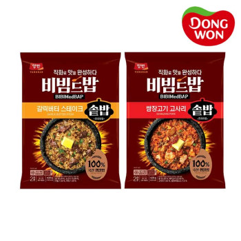 [동원] 비빔드밥 갈릭버터 스테이크 솥밥 420g 2개 + 비빔드밥 쌈장고기 고사리 솥밥 420g 1개