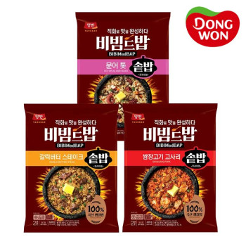 [동원] 비빔드밥 갈릭버터 스테이크 솥밥 420g 1개 + 비빔드밥 문어톳솥밥 420g 1개 + 비빔드밥 쌈장고기 고사리 솥밥 420g 1개