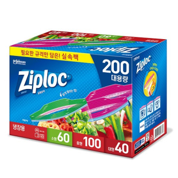 지퍼락 선물팩 200매 냉장용 실속팩 소형 60매+중형 100매+대형 40매