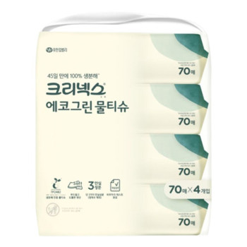 [크리넥스] 생분해 에코그린 물티슈 캡형70매x4입