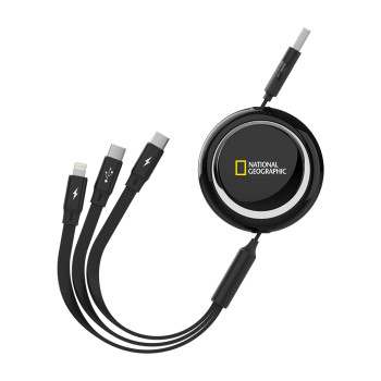 [내셔널지오그래픽] 3 in 1 USB 릴케이블 1.2M(블랙)