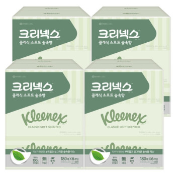 [크리넥스] 클래식 소프트 숲속향 미용티슈 각티슈 화장지 천열펄프 180매x6입
