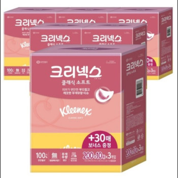 [크리넥스] 클래식 소프트 미용티슈 각티슈 화장지 천연펄프 210매*3입