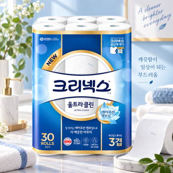 [크리넥스] 울트라클린 3겹 롤화장지 대용량 휴지 25m 30롤