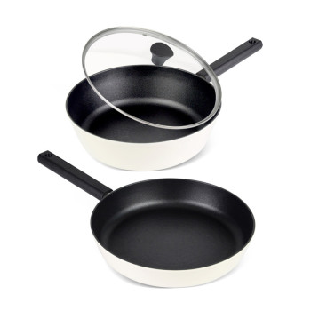 [퓨어린] 화이트 인덕션 (IH) 티타늄코팅 프라이팬 3종B세트 (프라이팬24cm+궁중팬24cm+ 유리뚜껑 24cm)