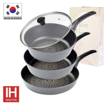 [퓨어린] 쿡 라이트 인덕션(IH) 프라이팬 4종세트(프라이팬28cm+궁중팬28cm+궁중팬24cm+유리뚜껑 28cm)