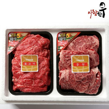 사랑한우 구이정육 1호 800g 등불 (등심400g+불고기400g) +부직포가방 포함