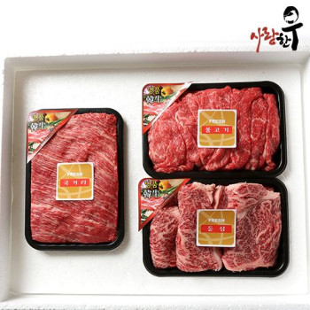사랑한우 구이정육 3호 1.2Kg 등불국 (등심400g+불400g+국400g) +부직포가방 포함