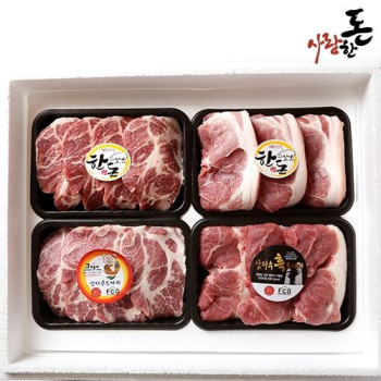 사랑한돈 제주 흑백 한돈 스페셜 2Kg (제주흑전지 500g+제주목살 500g+한돈전지 500g+한돈목살 500g) +부직포가방 포함