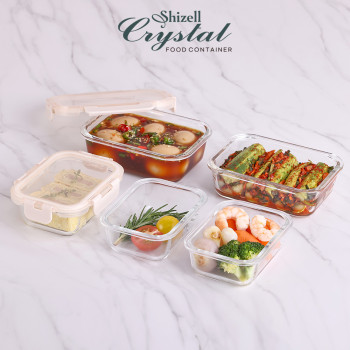 [쉬젤] 크리스탈 내열밀폐용기 직사각 5종세트 (직사각400ml3ea+640ml2ea)