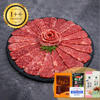 [안동누리한우] 1++투뿔 한우 특수부위 모둠한상 600g(부채머리200g,설깃살200g,꾸리살200g)(3구)+소스5종