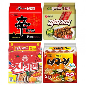 인기라면 특가 멀티팩 신라면 (5개입)+진라면 매운맛 (5개입)+짜파게티 (5개입)+너구리 (5개입)
