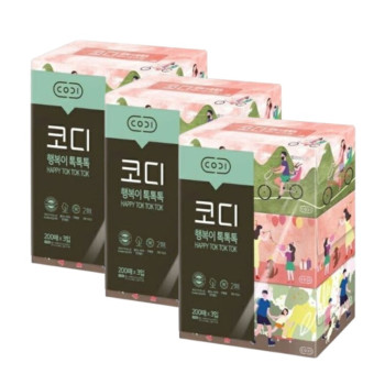 [코디] 행복이 톡톡톡 미용티슈 200매 3입 x 3팩