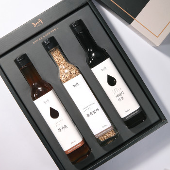 [농부가바로팜] [콩여울] 고창예찬5호 참기름260ml+재래식간장260ml+볶은참깨120g