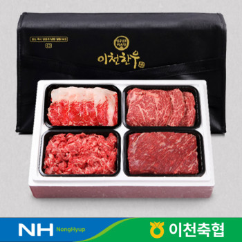 [이천축협 임금님표] 1+등급이상 무항생제 한우 혼합3호 1.2kg(등심300g+차돌박이300g+양지300g+불고기300g)