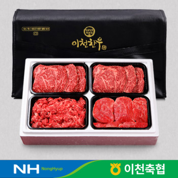 [이천축협 임금님표] 1+등급이상 무항생제 한우 혼합4호 1.2kg(등심300g+등심300g+국거리300g+불고기300g)