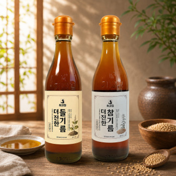100% 통원물 전통방식 압착 더진한 참기름/들기름 350ml