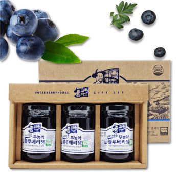 [모닝팜] 무농약 블루베리75% 떠먹는 블루베리잼 220gx3개입(선물세트)-쇼핑백포함