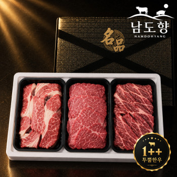 [남도향] 1++투뿔 한우 선물세트 1kg / 등심300g+갈비살300g+불고기400g