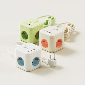 무아스 마카롱 3구 USB 고용량 큐브 멀티탭