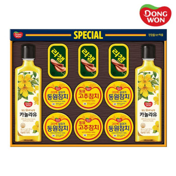 [26년추석][동원선물세트] 스페셜 O87호 (라이트스탠다드 85g 4캔 + 고추참치 85g 2캔 + 리챔 오리지널 120g 3캔 + 카놀라유 480ml 2병)