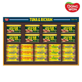 [26년추석][동원선물세트] 튜나리챔 O8호 (라이트스탠다드 85g 9캔 + 고추참치 85g 3캔 + 야채참치 90g 3캔 + 리챔 오리지널 200g 8캔)