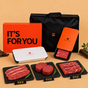 [에브리육] 1++ 한우 구이선물세트 3호 800g (꽃등심200g+채끝200g+안심200g+갈비살200g/고급보냉 패키지)