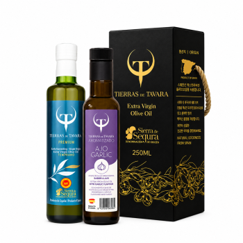 [TIERRAS DE TAVARA] 프리미엄+갈릭향 엑스트라버진 올리브오일 2종세트 (250ml X 2병)(케이스포함)