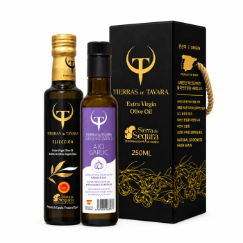 [TIERRAS DE TAVARA] 셀렉션+갈릭향 엑스트라버진 올리브오일 2종세트(250ml X 2병)(케이스포함)